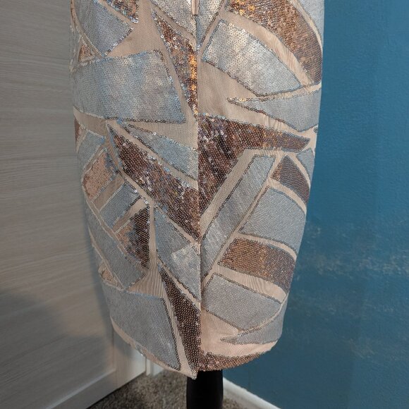 Vince Camuto Beige and Gold Sequin Midi Dress - Picture 8 of 11